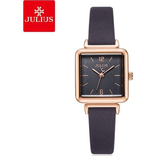 Julius Watch JA-1305 Women Leather Band Square Face Simple Wristwatch Fashion Young Ladies Gift Quartz Clock