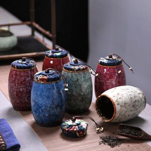 Ceramic Modern Kiln Change Glazed Tea Caddies Portable Travel Sealed Cans Creative Storage Bottle Spice Jar Canister Teaware
