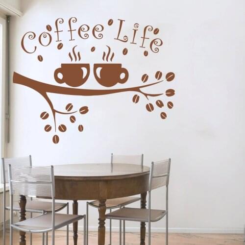 Coffee Life Tree Branches Wall Decal, Coffee Tree Wall Sticker for Coffee shop restaurant Wall Art Poster Vinyl Murals S-211