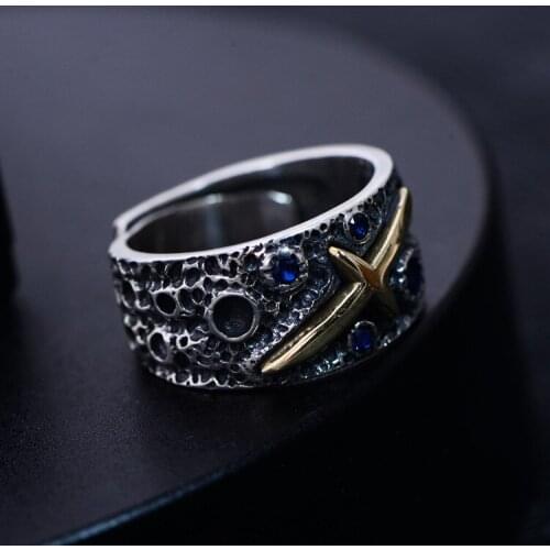 925 Silver Ring Sterling Silver Star Single Domineering Tide Brand Stars Couple Rings Wholesale Retro Fashion New Products