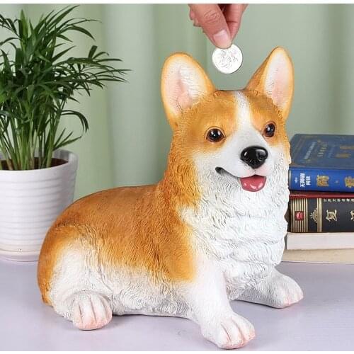 Piggy Bank Corgi Dog Home Resin Craft Ornaments Money Box Piggy Bank Cash Box Coin Bank Moneybox Coin Box