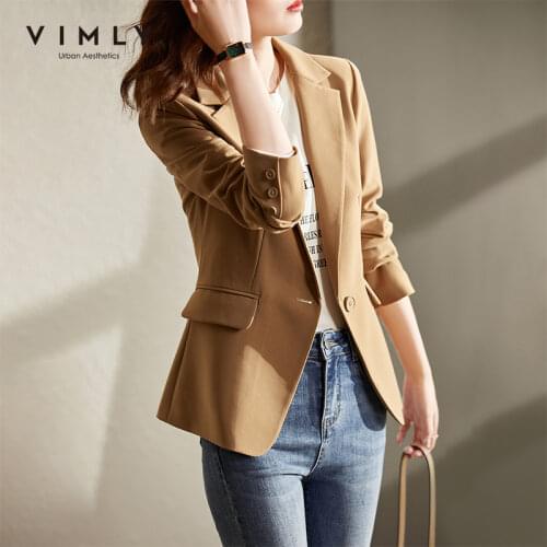 VIMLY New Autumn Coat For Women Fashion Notched Single Breasted Solid Blazer Office Lady Business Jackets Female Clothes F8699