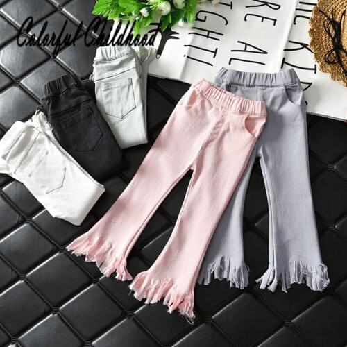 Summer New Style Baby Flared Trousers Infant Nine-points Tassel Jeans Baby Costume Fashion Childrens Stretch Jeans Kid Pants