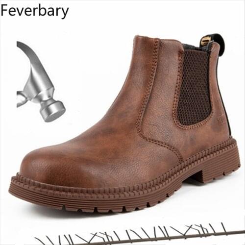 Feverbary Fashion Luxury Work Safety Shoes Mens Boots Waterproof Hiking Indestructible Steel Toe Cap Shoes Non-slip Boots