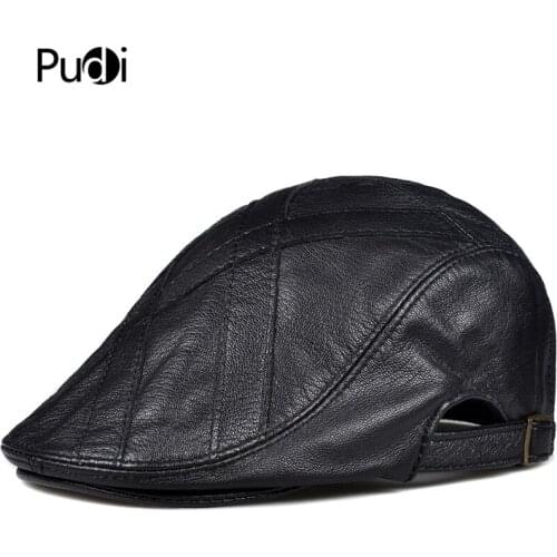 Pudi Man Real Leather Beret Cap Hat Boy Winter Warm Baseball Caps Hats Black Brown Color HL922