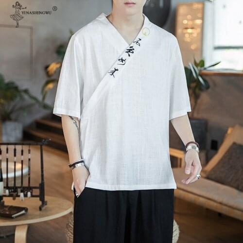 New Japan Harajuku Kimono Asian T-shirt Male Yukata Costume Japanese Style Men Short Half-sleeve Shirt T-Shirt 4XL 5XL Shirt