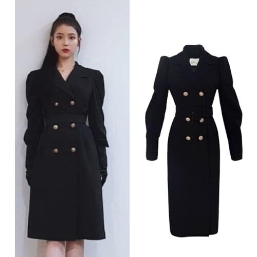 Women Blazer Dress Double Breasted Long Coat Female Suit Jacket Full Sleeve Outwear Blaser Femme 2020 Korean Fashion IU Jacket