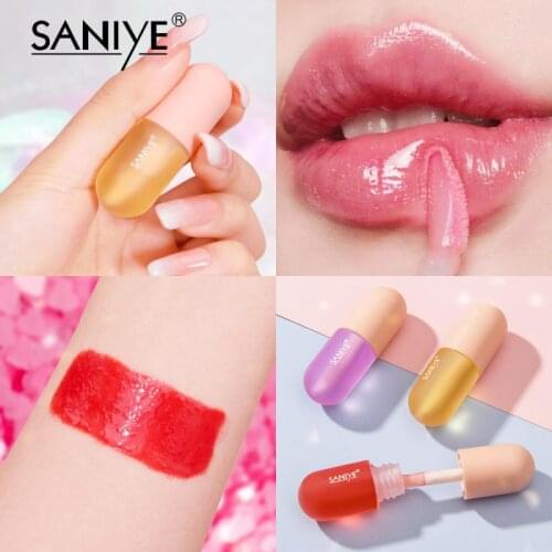 SANIYE Crystal Jelly Lip Gloss Capsule Lip Plumper Oil Shiny Clear Lip Oil Moisturizing Women Lip Balm Makeup Lip Tint TSLM2
