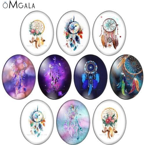 Colorful Dream Catcher Feather 10pcs 13x18mm/18x25mm/30x40mm Oval photo glass cabochon demo flat back Making findings
