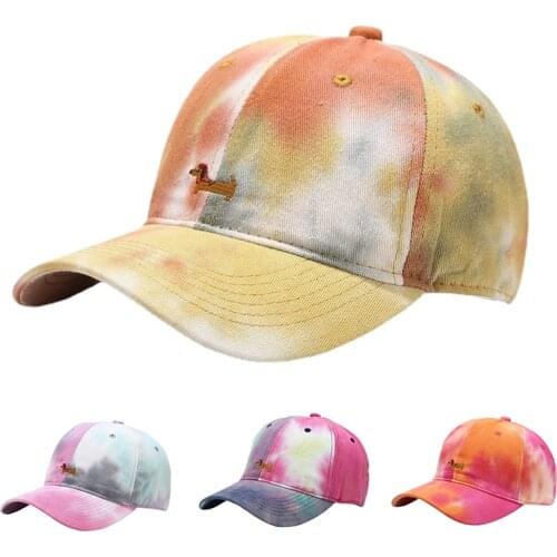 Adjustable Baseball Cap Dog Embroidery Tie Dye Print Hat Men Women Fashion Anti-sun Snapback Visor Caps Hat