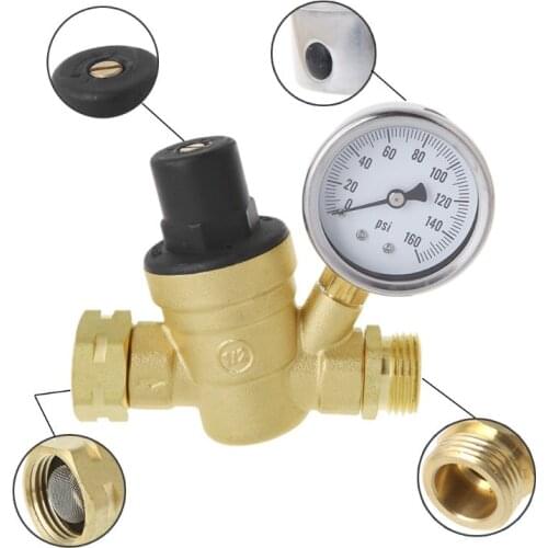 Water Pressure Regulator for RV Camper Brass Lead-Free Adjustable RV Water Pressure Reducer 160PSI
