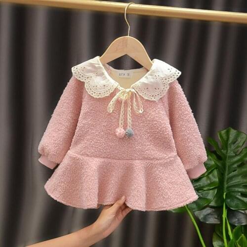 Girls Christmas Dress Winter 2020 Plus Velvet Turn-down Collar Princess Costume One Year Birthday Baby Clothing