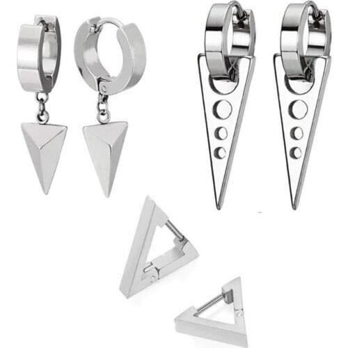 3 Pair/set Fashion Triangle Stainless Steel Personality Earrings Stud Set Punk Street Style Men Women Earring E56A