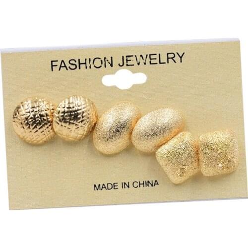 3Pairs/Set Punk Gold Color Stud Earrings Set For Women Vintage Jewelry Fashion Scrub Oval Round Square Ear Studs