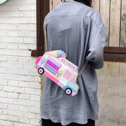 Ice Cream Car Messenger Bag Funny Personality Dazzling Color Laser Shoulder Bag Women Funny Messenger Bag Crossbody Chain Bag