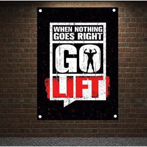 GO LIFT Inspirational Workout Banners Wall Art Positive Quotes & Sayings Hanging Painting Success Quote Flags Gym Home Decor
