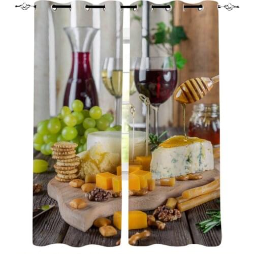 Fruit Cake Biscuit Wine Glass Window Curtains Bedroom Kitchen Curtain Panel Christmas Home Decor Curtains for Living Room