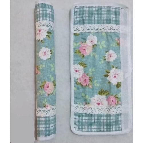Green Floral Cotton Splice Lace Decorative Door handle cover/Refrigerator handle cover anti-static