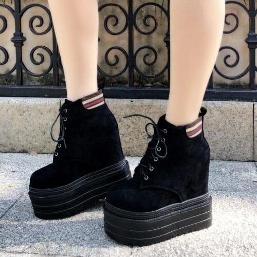 14 Cm High Heel Thick Bottom Sponge Heel Ankle Boots Women Wedges Platform Short Booties zapatos de mujer