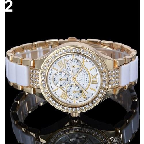 Women Men Shiny Rhinestones Dial Unisex Stainless Steel Band Roman numerals Clock Analog Quartz Wrist Watch