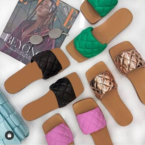 Women Square Toe Flat Slides Sandals Colorful Outdoor Casual Shoes