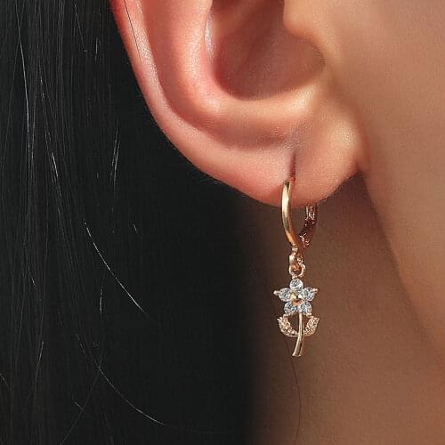 Korean New Design Fashion Jewelry Exquisite Copper Inlay Zircon Flower Leaf Garland Women Earrings