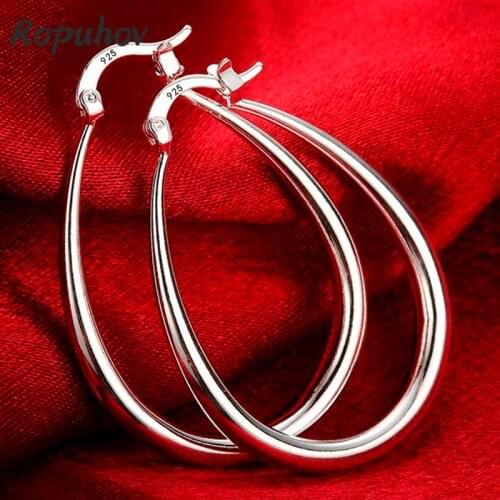 Ropuhov 41MM 925 Sterling Silver Smooth Circle Big Hoop Earrings for Women Lady Fashion Charm High Quality Wedding Jewelry Gift