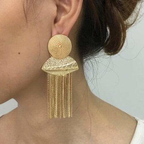 Geometric Alloy Long Chain Tassel Earrings For Women Ethnic Jewelry Boho Statement Drop Dangle Earrings Fashion Gift UKMOC