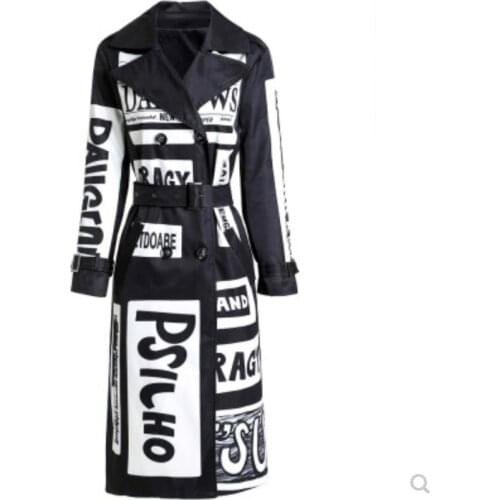 2021 spring autumn fashion letter printed trench coat women double breasted slim belted windbreak coat plus size
