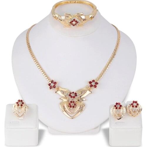 Womens Wedding Flower Rhinestone Ring Earrings Necklace Bracelet Jewelry Set Ring Earrings Necklace Bracelet Jewelry Set Ring E