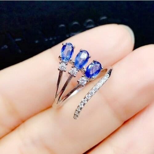 Natural real blue sapphire ring Per jewelry 925 sterling silver 3*5mm 0.35ct*3pcs gemstone Fine jewelry J212227