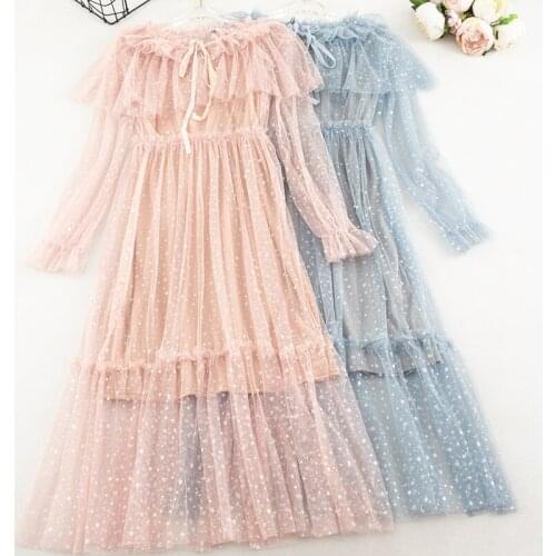 2PCS Women Flare Sleeve Pleated Bling Star Sequined Mesh Gauze Ruffles Dress Elastic Slim Lace Flower Pullover Party Midi Dress