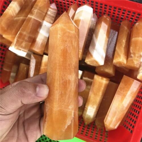 1pcs 8-10cm Natural Yellow Calcite Quartz Crystal Tower Crystal Stones Point wand Energy Minerals Healing Decoration