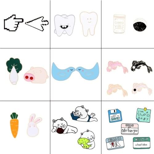 2 ~ 4pcs / set Animal Brooch Collection Pins Cat Pig Fish Rabbit Pigeon Enamel Pins Jewelry Cartoon Jacket Lapel badges Wholesal