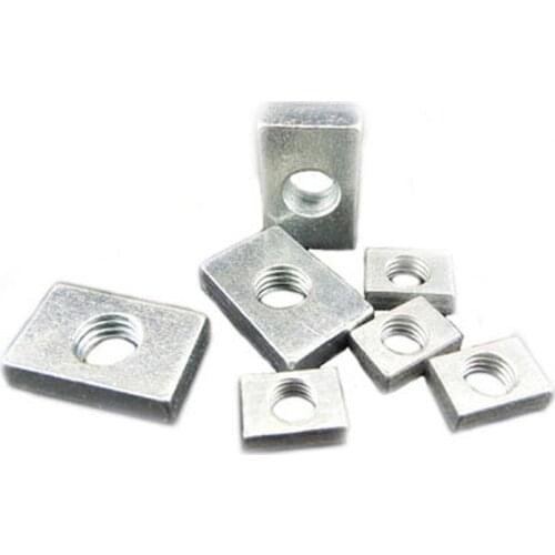 20pcs M5 Galvanized Rectangular Iron Nuts Quartet Square Rectangle Aluminum Accessories Slider Lock Nut 2.3mm-4mm thickness