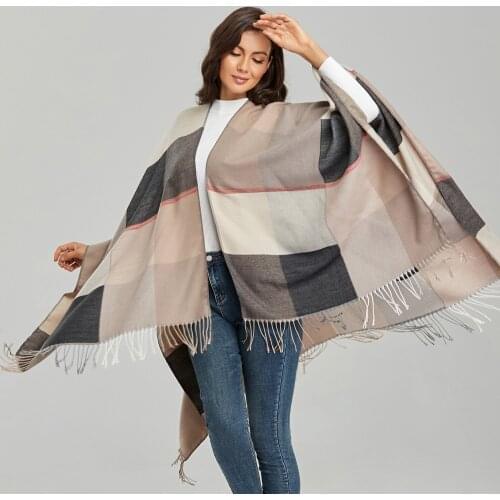 2021 Luxury Brand Winter Warm Plaid Ponchos And Capes For Women Oversized Shawls Wraps Ladies Pashmina Female Bufanda Mujer