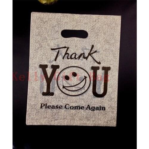 25x35cm Black Smile Face Print Large Plastic Shopping Bags With Handle,50pcs Large Thick Clothes Gift Packaging Plastic Bags
