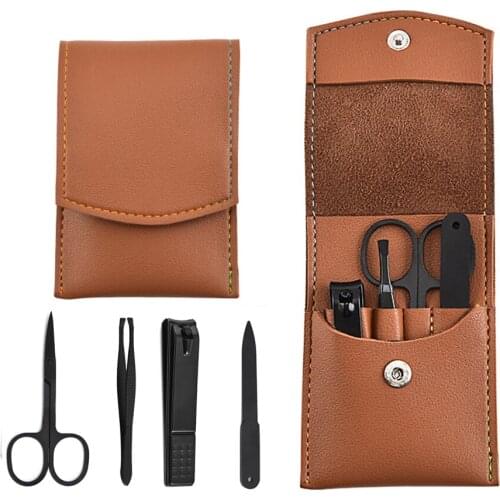 4pcs Manicure Pedicure Nail Clipper Cutter Travel Grooming Tool With Leather Case Portable Manicure Nail Clipper Tool Set Makeup