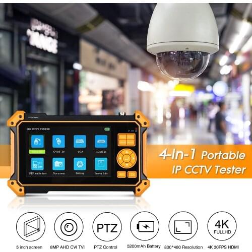 5 inch LCD Screen Tester monitor-8MP CVI TVI AHD Analog 4 IN 1 VGA & 4K HDMI input HD Coaxial IP CCTV Tester monitor tester