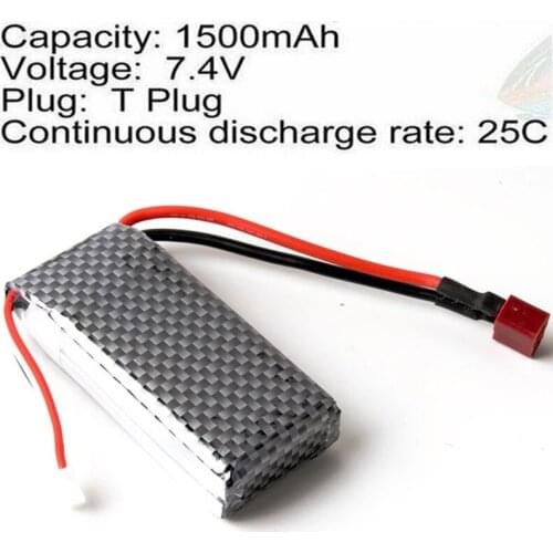 7.4V 1500mAh 25C 2S 1P Lipo Battery T Plug for RC Helicopter Drone