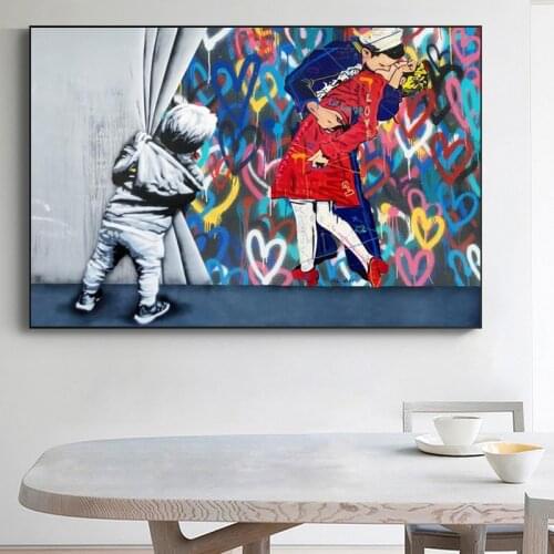 Abstract Graffiti Art Kids Lover Behind The Curtain Canvas Painting Modern Street Art Posters and Prints Wall Pictures for Decor