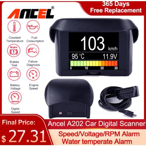 ANCEL A202 HUD On-board Computer for Car Digital OBD2 Computer Meter Speedometer Fuel Consumption Head-up Display OBD 2 Scanner
