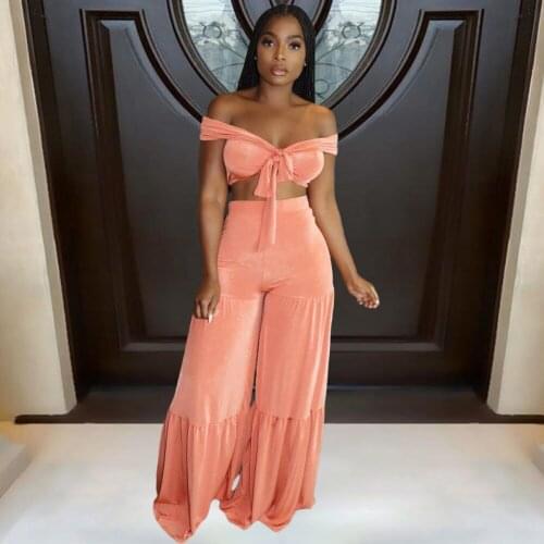 Velvet 2 Piece Pant Sets Hot Sale Fashion Design Womens Set Clothing New Bright Korean Solid Color Tops And Wide Leg Pants Suit
