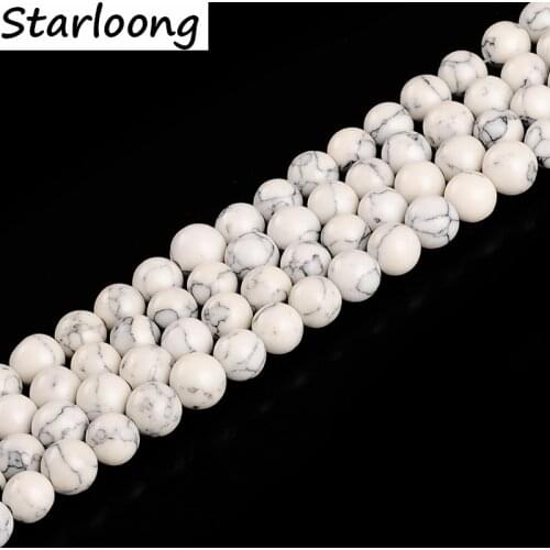 White Turquoises Howlite Synthesis Imitation Round Loose Strand Beads 15" 4 6 8 10 12 14MM for DIY Jewelry Making bracelet