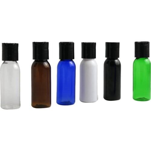 30pcs 30ml 1 oz Boston Round PET Bottles with Black White Clear Disc Cap Screw Lid Travel Bottle Clear Amber Blue Green White