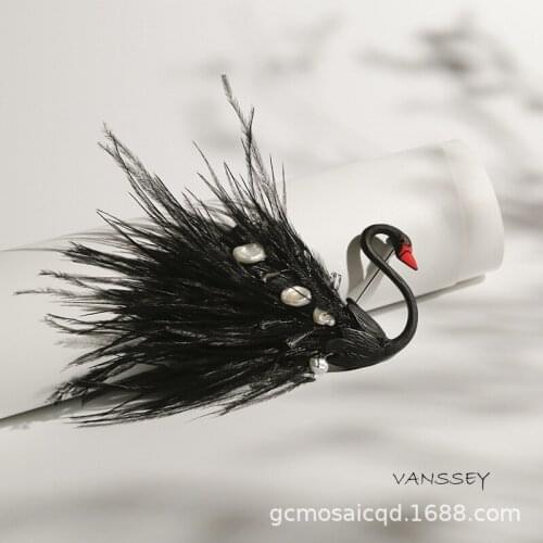 Black swan ostrich hair natural pearl sweater brooch brooch brooch female accessories high-end fixed clothes
