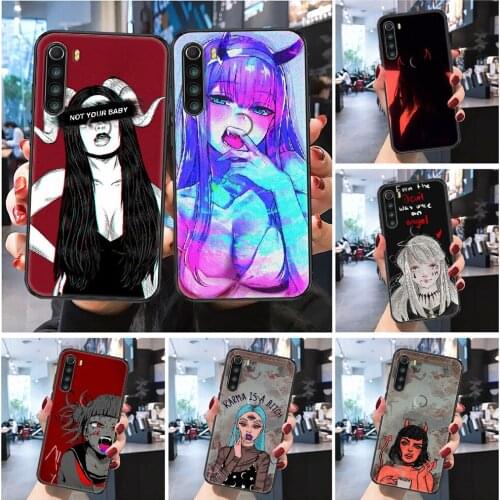 Sexy Devil Girl Anime cartoon Phone case For Xiaomi Redmi Note 7 7A 8 8T 9 9A 9S 10 K30 Pro Ultra Frosted black trend Etui art