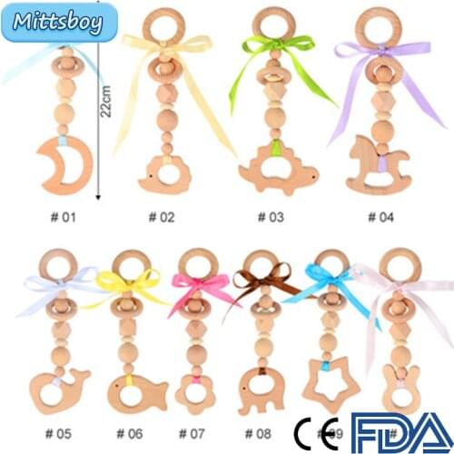 Newborn Colored Ribbons Montessori Toys Animal Dinosaur Trojan Horse Baby Teether Beechs Beads Teething Pendant Educational toys
