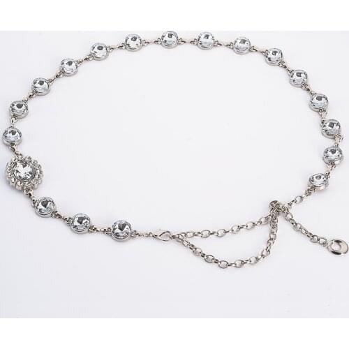 Hongmioo Elegant Rhinestone Belts Decoration Cummerbund Silver Chain Belts For Women Thin Waist Belts For Womens Flower Belt