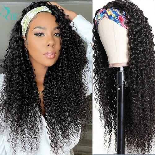 Headband Wig Human Hair Kinky Curly Scarf Wig Brazilian 100% Curly Human Hair Glueless Machine Made Headbands Wig For Women